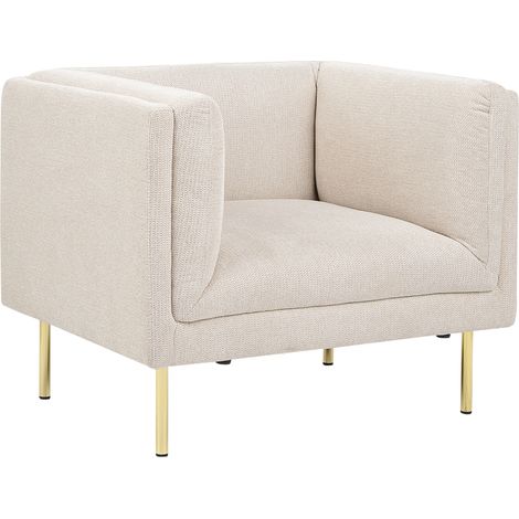 Sillón moderno tapizado con reposabrazos de tela beige Moen