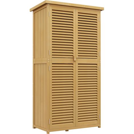 Armoire de jardin en bois avec 2 étagères et toit bitumé 87 x 46,5 x 160 cm jaune clair (1/5)