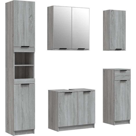 Maison Exclusive - 5-tlg. Badmöbel-Set Grau Sonoma-Eiche Holzwerk (1/5)