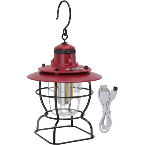 LED Camping Lampe Lanterne Tente Lampe Projecteur Multifonctionnel Extérieur Portable Style Rétro avec Batterie Rechargeable Rougetre Noir (1/5)
