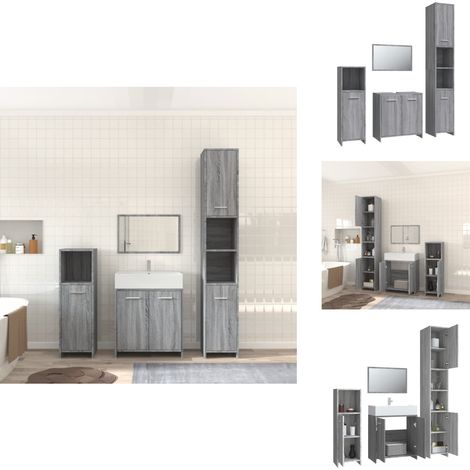 Ensemble de meubles de salle de bain 4 pcs Sonoma gris - Meuble De Salle De Bain - Ensemble De Meubles Salle De Bain - Rangement Salle De Bain - Vanity Unit - Commodes (1/5)
