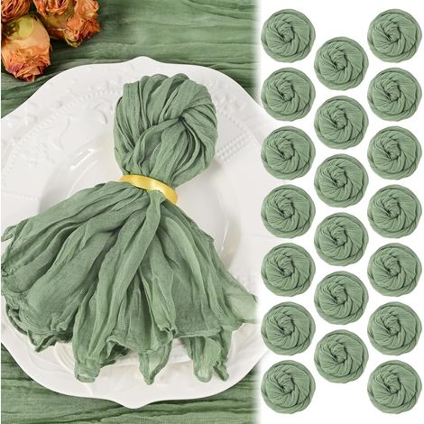Paquet de 20 Serviettes en étamine Vert Sauge 20"x20" Serviettes en Tissu lavables Boho Lot de 20 Serviettes de Table en Tissu de Fromage froissé pour fête de Mariage, fête prénatale, Anniversaire (1/5)