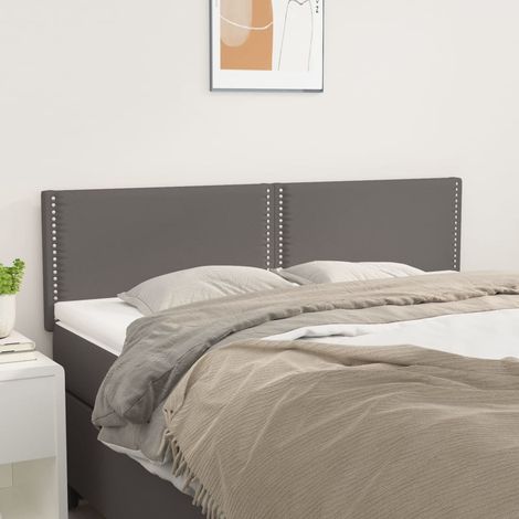 2 pcs Têtes de lit pour lit double, Tableau décoratif de chevet Gris 72x5x78/88 cm Similicuir CDE71463 (1/5)