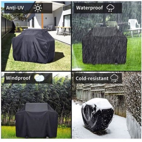 1 Housse de barbecue, cordon de serrage, Oxford enduit PU, résistant aux UV, pour extérieur (1/4)