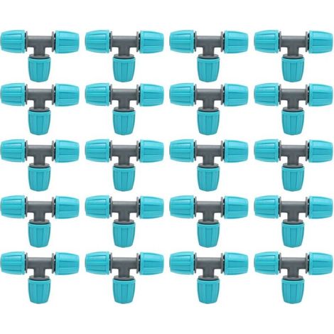 Packung mit 20 PE-Schlauchverbinder-T-Stücken (16 mm) – Schnellkupplung für Bewässerungssysteme – Abmessungen: 9,3 x 6 cm – Verschleiß- und korrosionsbeständig (1/5)