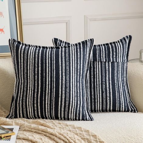 Lot de 2 Housses de coussin, texture bouclée rayée, fermeture éclair invisible, coton durable, pour salon chambre 40x40 cm (1/5)