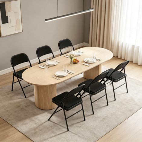 Lot de 6 chaises pliantes rembourrées 45x46x78 cm pour cuisine salon et bureau - structure en acier robuste et tissu effet lin - noir (1/5)