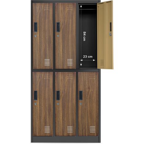 Jan Nowak Spint 3B2A Schließfachschrank Fächerschrank Wertfachschrank Umkleideschrank 6 Fächer Stahlblech Pulverbeschichtet 185cm x 90cm x 45cm anthrazit/nussbaum (1/5)