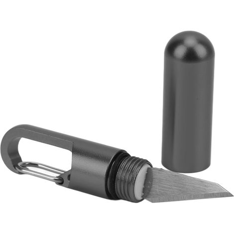 Mini couteau portable multifonction avec porte-clés et boucle pour ouvrir les emballages et papiers. Alliage d'aluminium et acier inoxydable noir avec panneau. (1/5)