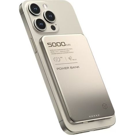 Batterie externe certifiée 3C, coque en alliage d'aluminium, trésor de charge magnétique sans fil 5000 mAh, charge filaire 20 W, charge sans fil 15 W, (1/5)