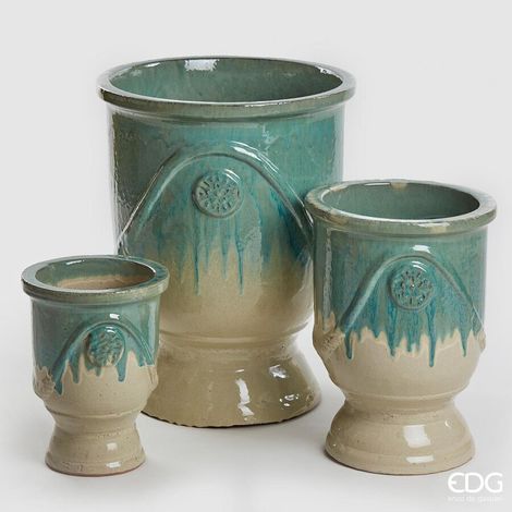 EDG Enzo De Gasperi Set 3 Pz Vaso Glaze Coppa H 58 Cm H 41 Cm H 30 Cm Green Mix Waterproof