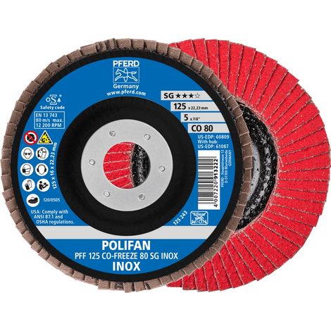 PFERD TOOLS POLIFAN Fächerscheibe PFF 125x22,23 mm flach CO-FREEZE 80 Leistungslinie SG INOX Edelstahl (1/4)