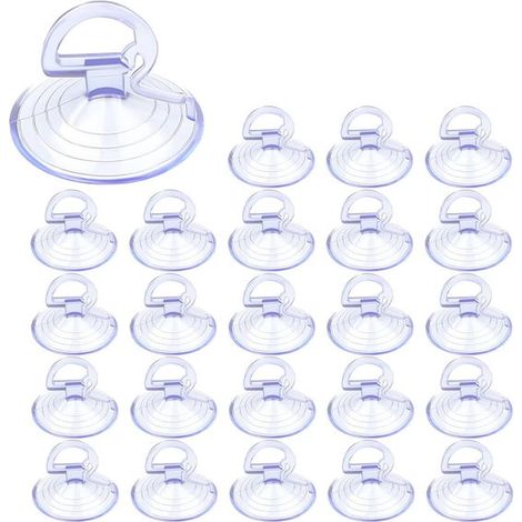 24 ventouses transparentes – Pour pare-soleil de voiture et protection solaire des fenêtres – Ventouses en PVC avec anneau de traction – Mini supports pour voiture, cuisine, salle de bain et bureau (1/5)