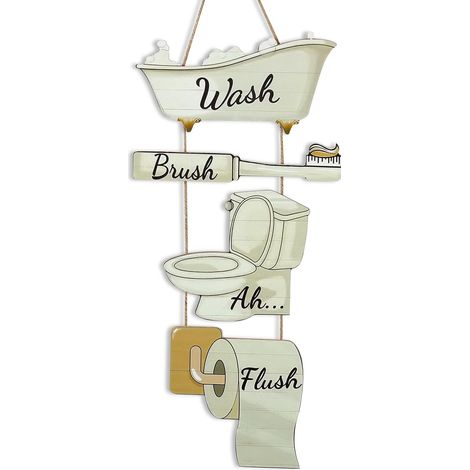 4 Pieces Rustic Bathroom Wall Decoration Hanging Wooden Plaque "Wash Brush Flushe" for Bathroom Toilet Farm (1/5)