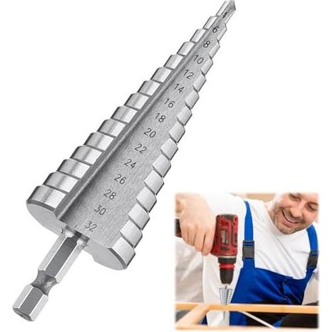 Titanbeschichteter Stufenbohrer für Metall – Stufenbohrer (4–32 mm) für Metall, Holz, Kunststoff, Messing, Aluminium, PVC – Präzises und schnelles Bohren (4–32) 4–32 (1/5)