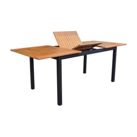 Table de jardin extensible en aluminium et acacia FSC – 160/220 x 90 cm – Design rectangulaire – Pour repas en extérieur – Proloisirs