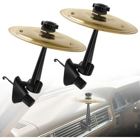2-Pack Mini Car Drum Cymbal Air Vent Clip - Funny Dashboard Music Accessory for Music Lovers, Fits Most Vehicles, Yellow (1/5)
