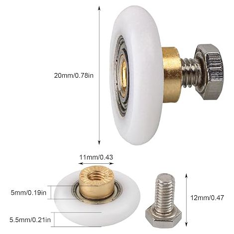 Lot de 4 - Rouleau De Porte De Douche - Rouleau Roulette Roue Pour Porte De Douche Coulissantes De Remplacement - 20 mm (1/5)