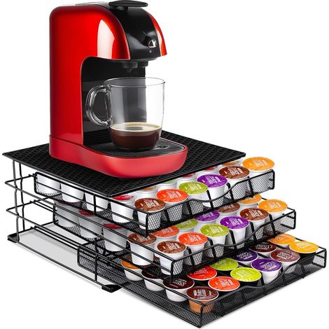 Tiroir à Capsules pour Dolce Gusto 108 PCs, 3 Tiroirs de Rangement Dosettes avec Support Machine à Café, Distributeur Capsules de Grande Capacité avec Surface Anti-Vibration - Maison, Bureau (1/5)