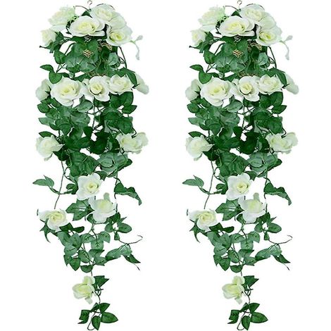Blanc, 2 Pices 85cm Plantes Suspendues Artificielles - Faux Soie Rose Fleurs Suspendus Guirlande Rotin Ivy Vigne Pour La Dcoration De Noce Jardin (1/5)