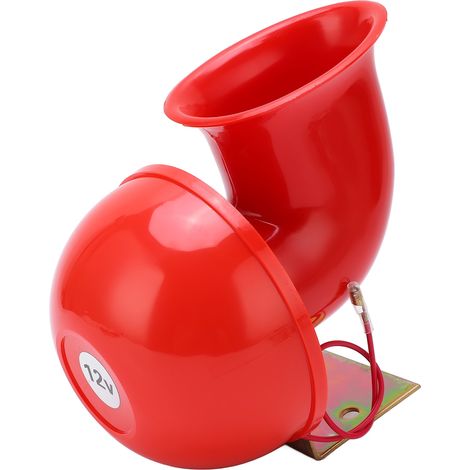 Klaxon électrique 150 dB rouge, type corne de taureau/vache, en métal, pour camion, train, bateau, moto et voiture. (1/5)