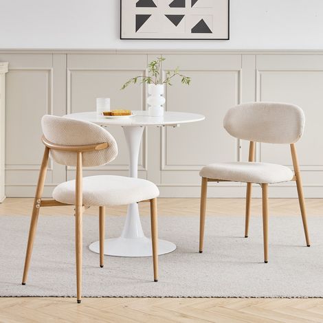 Wokaka Lot de 2 chaises - Chaise en Lin et salle à manger - style scandinave minimaliste - pour le salon et la cuisine - Beige (1/5)