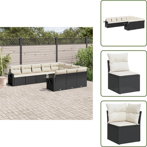 Ratán sintético - vidaXL Set de sofás de jardín 10 pzas cojines ratán sintético negro - Cojines para sofás