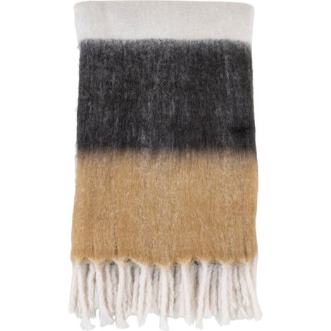Sintra Plaid in Lana e Poliestere Bianco Grigio Marrone con Frange