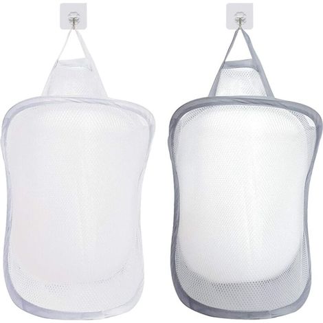 Gris,blanc Panier à linge,organiseur de linge pliable,trousse de toilette pliable,organiseur de jouets à suspendre avec 2 poignées (crochets non inclus) (1/4)