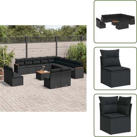 Salon de jardin avec coussins 14 pcs noir résine tressée - Salon De Jardin - Mobilier Extérieur - Set Salon - Résine Tressée - Rotin Synthétique (1/5)