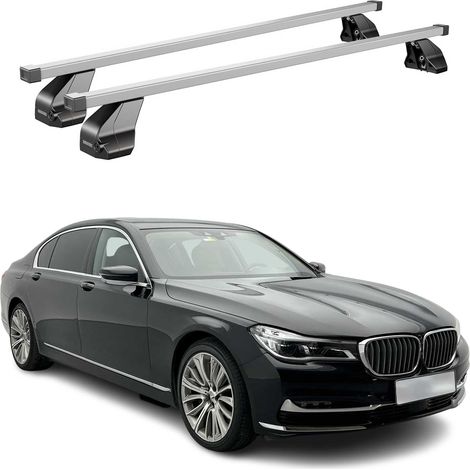 OMAC Dachträger Querträger Stahl für BMW 7er G11 G12 2015-2022 – Abschließbar – City-Crash-getestet – DIN 75302:2019 – ISO/PAS 11154:2006 – Max. 75 kg Silber