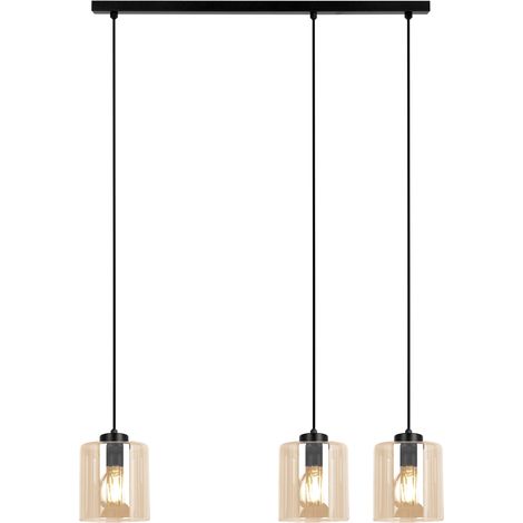 Suspension minimaliste asymétrique noir/ambre verre 3xE27 Soro Kaja (1/3)