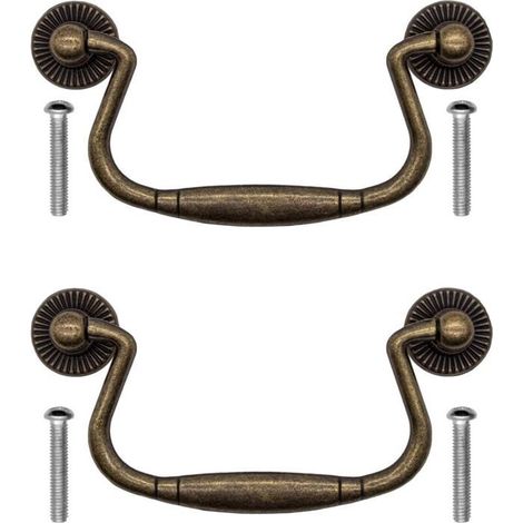 HONORNIC - Lot de 2 poignées 100 x 50 mm de tiroir antiques pliantes en fer bronze pour portes d'armoire, commode, cuisine, buffet, etc. Style