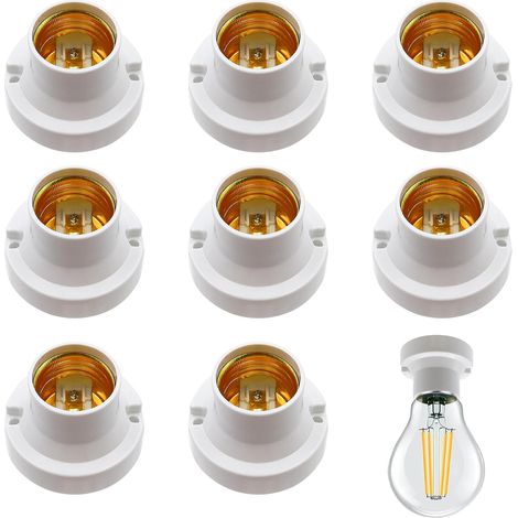 8 Douille Ampoule E27, Plastique Et Métal, Blanc, Pour Plafonnier Et Applique Murale (1/5)