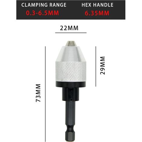 (0,3-6,5-6,35B) Mandrin de perçage, tournevis sans clé, adaptateur pour visseuse à percussion, micromoteur électrique, pince, mini-mandrin, adaptateur pour forets à queue hexagonale (1/4)