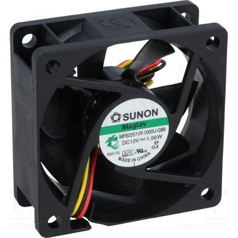 Ventilatore 12vdc Dimensioni 60x60x25mm 3w Vapo 1,56w Sunon Mf60251vx-100u-g99