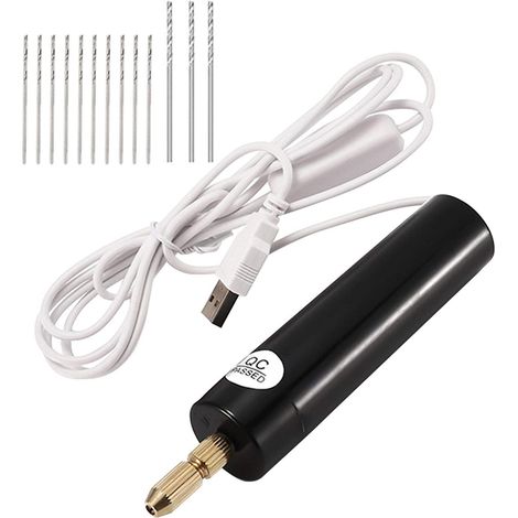 MINKUROW Mini Taladro Eléctrico De 0,7-1,2 Mm Para Resina, Taladro Eléctrico Usb Para Hacer Joyas, Kit De Tornillo De Banco Con 13 Brocas (Negro) (1/5)