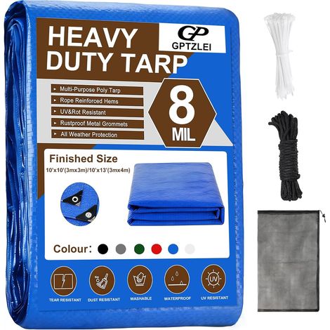Bâche Imperméable 3x4m 120g/m² PE Renforcée – Résistante UV et Anti-Déchirure avec 28 Œillets Métalliques, Corde 5m, Sangles et Sac de Rangement – Protection Jardin, Voiture, Camping – Bleu (1/5)