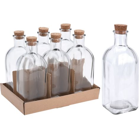 Bouteille en verre 500 ml – Verre de haute qualité – Bouchon en liège naturel – Compatible lave-vaisselle – Dimensions 6 x 6 x 21 cm