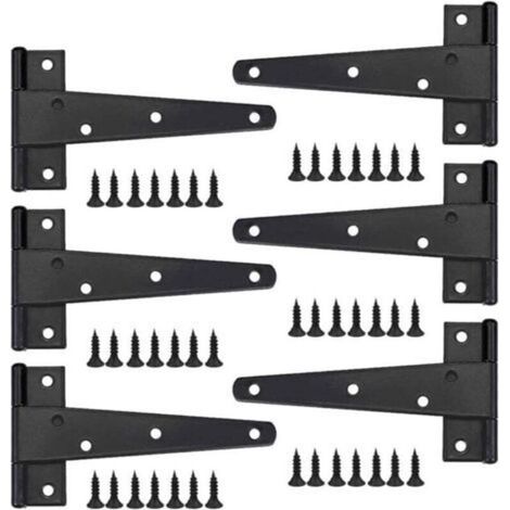 Charnière porte lourde 6pcs Acier au carbone galvanisé Conception en T pour 180° d'ouverture Charge jusqu'à 60 kg Installation facile