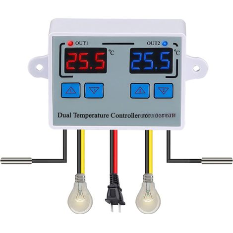 Termostato doble, controlador de temperatura con dos salidas de relé, termostato para incubadora (calefacción/refrigeración) XK-W1088 AC110-220V (1/5)