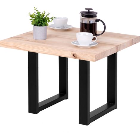 LAMO Manufaktur Table basse en bois, tabouret ou banc pour le salon 60x60x47 cm (long. x larg. x haut.), Type : Loft, Plateau : Frène Sévère, Pieds : Noir, LKG-01-A-001-9005L (1/5)