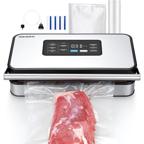 Machine Sous Vide pour Alimentaire, Double Pompe, Automatique, Modes Sec/Humide/Liquides, 20L/min, 160 Watts, Silencieuse, Coupeur Intégré et Rangement, Sacs et Rouleaux Inclus (1/5)