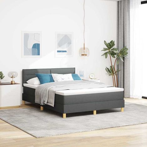 LED Boxspringbett mit Kopfteil Dunkelgrau 140 x 190 cm Stoff