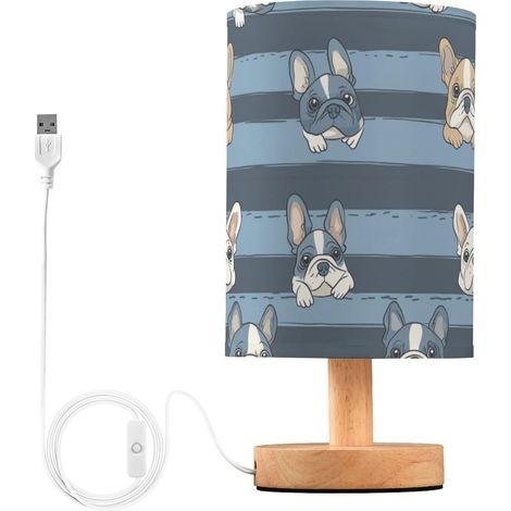 Kcldeci Lampe de chevet à rayures bouledogues français pour (1/5)