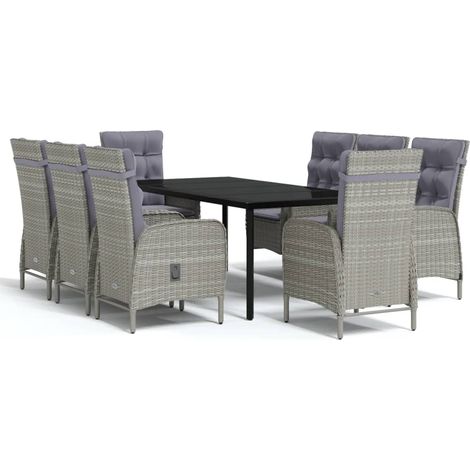 Maison Exclusive - 9-tlg. Garten-Essgruppe mit Auflagen Grau und