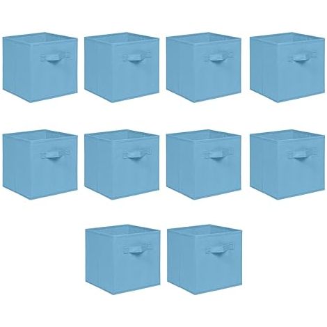 Foldable Storage Boxes,Non-Woven Fabric Storage Box Set,Storage Drawers for Cube Storage Unit,26.5x26.5x28 cm (Light Blue, Set of 10)