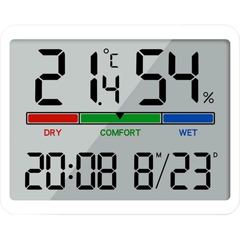 Hygromètre Thermomètre Intérieur Numérique Affichage de l'Heure Date Moniteur de Température et d'Humidité Intérieure Blanc (1/5)