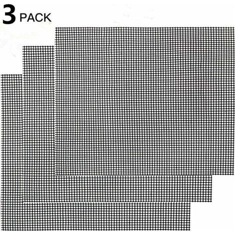 TONCHEAN Grille de barbecue,Grille Barbecue Tapis de Cuisson Antiadhésif 3 Pièces - Feuille de Cuisson Réutilisable Résistante à la Chaleur de Gril, pour Le Barbecue D'intérieur et Extérieur (Noir, 42 (1/4)