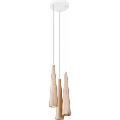 Lámpara colgante Vovo 3 luces, madera natural (1/4)